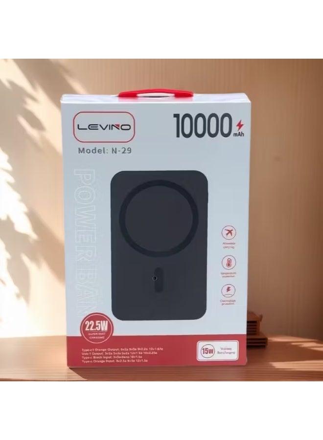 ليفينو بنك طاقة لاسلكي سريع الشحن من ليفينو بسعة 10000 مللي أمبير، أسود اللون - Image 5